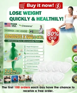 𝐂𝐥𝐞𝐚𝐫𝐞𝐧𝐚® 𝐌𝐨𝐫𝐢𝐧𝐠𝐚 · Moringa · Bee venom · Berberine × NAD+ 𝟖-𝐢𝐧-𝟏 𝐀𝐝𝐯𝐚𝐧𝐜𝐞𝐝 𝐍𝐚𝐧𝐨 𝐌𝐢𝐜𝐫𝐨𝐧𝐞𝐞𝐝𝐥𝐞 𝐏𝐚𝐭𝐜𝐡